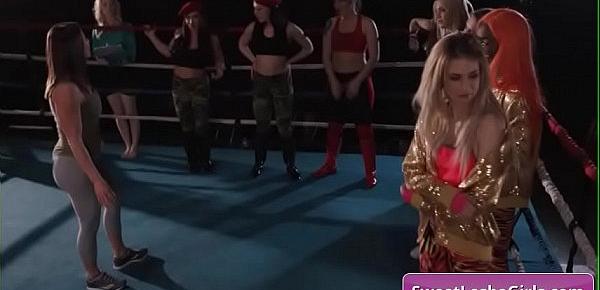  Gorgeous big lesbian hot babes Cadence Lux, Kenna James make out in the wrestling ring